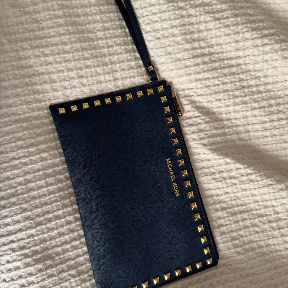 Michael Kors Dark Blue Wristlet with Gold Accents